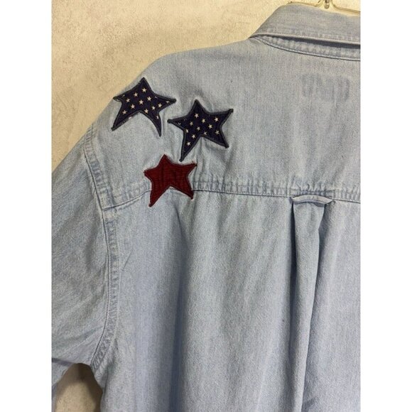 THREE RIVERS Vintage Mens Denim Embroidered Patriotic Stars USA Flag LARGE - Picture 6 of 12